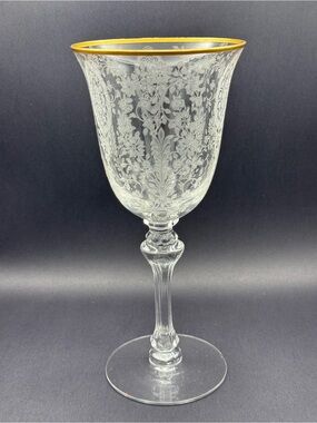 Tiffin Franciscan Etched Water Goblet with Gold Rim - June Night